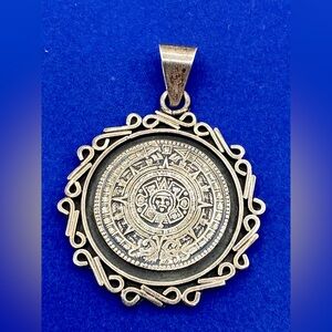 Vintage Mexico Taxco Mayan Aztec Calendar Sterling Silver Pendant
